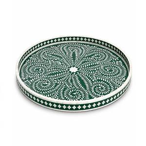 Plateau en os incrusté de motifs floraux du Rajasthan pour la présentation de parfums, bijoux, bougies ou accessoires, provenant d'Inde. - Product Image 3