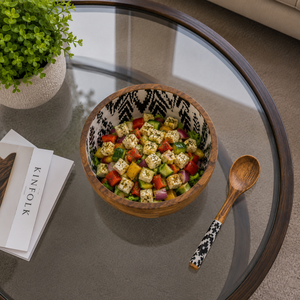 Handcrafted <b>Mango</b> <b>Wood</b> Enamel Printed Salad <b>Bowl</b> with Spoon Food Safe Wooden Serving <b>Bowl</b> for Salad Fruit Snacks Kitchen Dining - Product Image 3