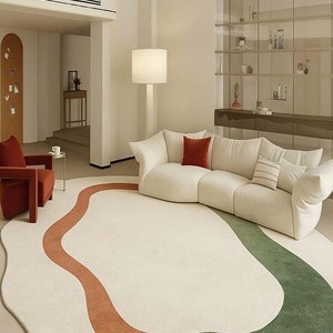 Tapis d'appoint abstrait tufté à la main de luxe, moderne, blanc et vert, en laine douce, pour salon, chambre et décoration intérieure - Product Image 3