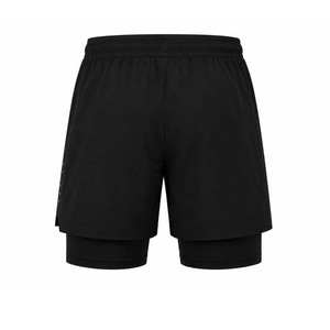 Men Sport Shorts Black Solid Color Blocked Side Stripe Quick Dry Drawstring Waist <b>Mid</b> Length Knitted Polyester Double <b>Layer</b> - Product Image 6