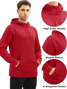 Sweat-shirt à capuche rouge pour homme, manches raglan, coupe classique, décontracté, pour l'automne, 100% polyester, tissu French Terry, avec poche - Product Image 4