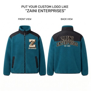 Veste longue et fine en polaire premium 300 GSM, douce et chaude, coloris teal et noir, col montant, personnalisable avec logo en relief, collection automne - Product Image 1