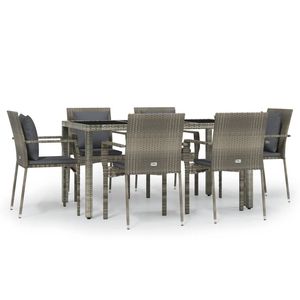 Set da pranzo Patio in Rattan grigio 7 pezzi con cuscini Set da giardino - Product Image 2
