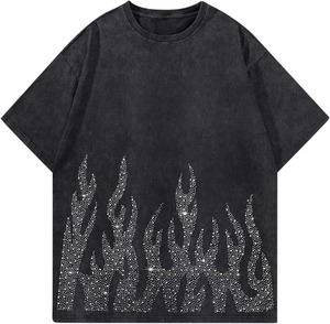 เสื้อยืดกราฟิกผู้ชายขายดีประดับเพชร ผ้าคอตตอนหนา GSM สไตล์สตรีทแวร์ - Product Image 4