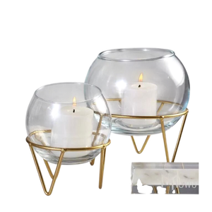 Porte-bougie en verre au design luxueux avec base en acier inoxydable, résistant à la chaleur, pour la décoration de la maison, porte-bougie votif en métal - Product Image 5