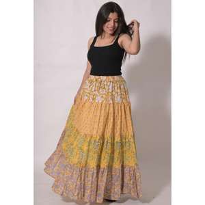 Jupe longue en coton patchwork faite à la main, imprimé bloc, style bohème, maxi, vintage, ethnique, pour femme, tenue de festival, design portefeuille, respirante - Product Image 5