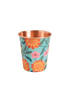 Pure Copper Floral Printed <b>Glass</b> <b>Tumbler</b> with Colorful Hand Painted Design for Home Kitchen and Tableware - Product Image 1