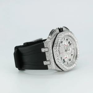 Elegante Reloj de Plata de Ley 925 con Baño de Plata y Correa de Goma Negra para Hombre, Joyería de Moda, Estilo Hip Hop con Diamantes - Product Image 3