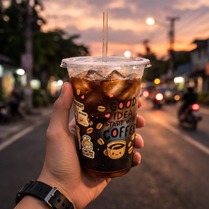 แก้วพลาสติก PP พิมพ์ลายกาแฟ ขนาด 16 ออนซ์ ทรงกลม พร้อมฝาปิด สำหรับเครื่องดื่มกาแฟเย็น - Product Image 2