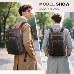 Full Grain Leather Laptop <b>Backpack</b> for Men 15.6 Inch Vintage Computer Work <b>College</b> Casual Daypack - Product Image 4