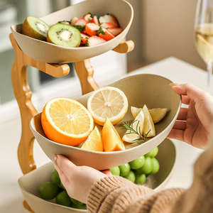 Plateau à fruits en bambou à trois niveaux de style européen, plateau à collations pour la maison, pour le rangement des bonbons, des fruits secs et l'organisation de la cuisine - Product Image 3