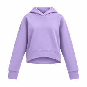 Sudadera Corta con Capucha para Mujer, Color Morado Sólido, Hombros Caídos, Manga Larga, Estilo Casual - Product Image 1