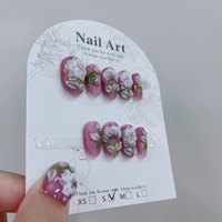 Kuku Palsu Buatan Tangan Grosir 3D Ukiran Bunga Putih Pink Cat Eye Kuku Palsu Dapat Digunakan Kembali Full Cover Seni Kuku Buatan OEM