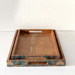 Plato y plato de madera rectangular hecho a mano al por mayor para servir aperitivos, frutos secos, juego de bandejas de madera de acacia - Product Image 2