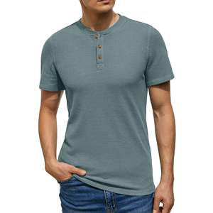 Men's <b>Waffle</b> Knit Jersey Short Sleeve T-<b>Shirt</b> Solid Color Casual Fit Regular Length Cotton Blend Breathable Blue Gray - Product Image 4