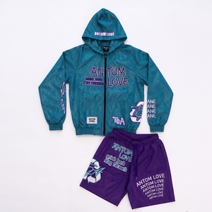 Conjunto de Chaqueta Cortavientos y Pantalones Cortos Deportivos Personalizados para Hombre, Traje Deportivo de Dos Piezas con Estampado por Sublimación en Nailon - Product Image 3