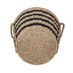 Panier de rangement bohème en jonc de mer tressé à la main avec motif rayé noir, panier à linge naturel tissé pour la décoration intérieure - Product Image 6