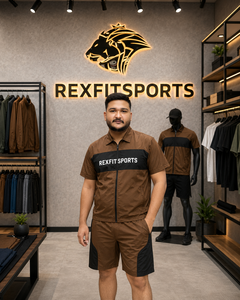 REXFIT SPORTS 2026 <b>Men</b>’s Brown Premium Nylon Short Sleeve Tracksuit Set Full Zip <b>Jacket</b> and Shorts <b>Lightweight</b> Sportswear - Product Image 2