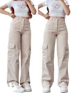 <b>White</b> Mid Waist <b>Cargo</b> Pants Women Regular Fit Full Length 100% Cotton Casual Winter Style Pockets Elastic Waist Anti-Pilling - Product Image 5