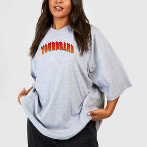 Camisetas de Felpa 100% Algodón de Alta Calidad, Diseño 3D con Logotipo en Relieve, 300GSM, Estilo Urbano Holgado, Camisetas de Verano para Mujer - Product Image 1