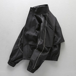 Custom <b>Black</b> Canvas Stand Collar <b>Windbreaker</b> Jacket Men Lightweight Zip up Streetwear Casual Windproof Outdoor OEM ODM - Product Image 3