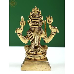 Petite sculpture en laiton de 5 pouces faite à la main de Santoshi Mata assis sur un piédestal Idol - Product Image 4