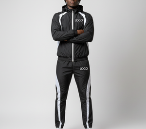 Men's Black <b>White</b> Track Suit Hooded Sporty Set Breathable 100% Cotton Streetwear Color Blocking Winter Wear - Product Image 5