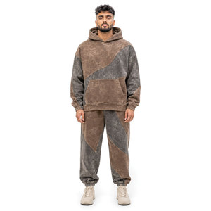 Ensemble de pantalon et sweat à capuche délavé style streetwear confortable en coton doux, tenue assortie pour un style de vie actif au quotidien - Product Image 1