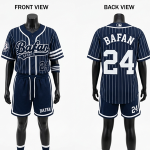 Ensemble short et maillot de baseball en mesh premium 250 GSM, bleu marine avec panneau latéral rouge, logo brodé, pour femmes - Product Image 3
