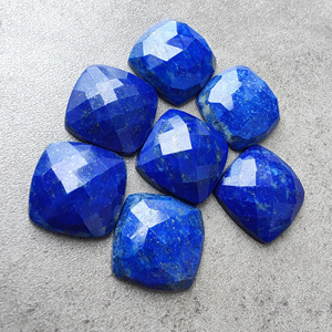 Natural Lapis Lazuli Checker Cut Square <b>Cushion</b> Shape Calibrated Flat <b>Back</b> Loose Gemstone - Product Image 4