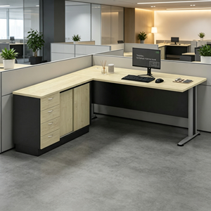 Escritorio de Oficina Moderno en Forma de L con Gabinete de Almacenamiento, Escritorio Independiente para Computadora, Material de Aglomerado de Melamina, para Oficina Comercial u Hospitalaria - Product Image 4