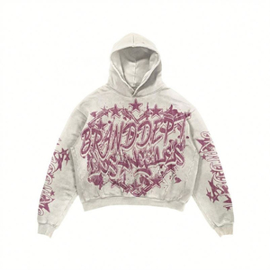 Sweat à capuche zippé et pantalon de survêtement évasé pour homme, style streetwear vieilli, thermique d'hiver, respirant, délavé à l'acide, avec broderie et impression personnalisables - Product Image 2