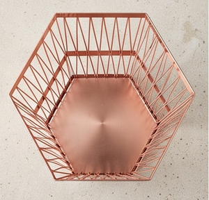 Modern Geometric Metal Wire <b>Storage</b> <b>Basket</b> Rose <b>Gold</b> Hexagonal Design For Home Decoration Kitchen Essential - Product Image 2