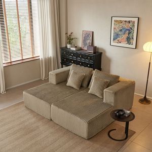 Poltrona Chaise Longue Doppia Oversize in Velluto a Coste, Sedia Letto Imbottita per Soggiorno, Divano Cloud Senza Montaggio - Product Image 1