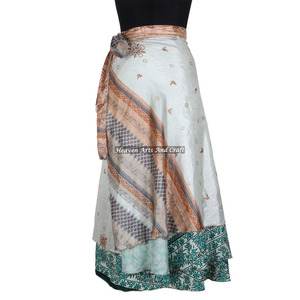 100 Ways to Wear Magic <b>Wrap</b> Vintage India Silk 38" Women Wear Vintage Silk Sari Long Length <b>Wrap</b> Around <b>Skirt</b> 2 Layer Reversible - Product Image 3