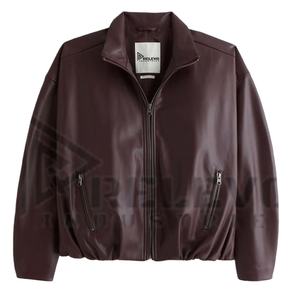 Blouson en cuir matelassé pour homme, style motard, col montant, coupe-vent et respirant, avec logo frontal, idéal pour l'hiver - Product Image 3