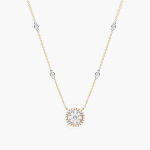 Round Halo Cluster Diamond <b>Necklace</b> In Rose Gold - Product Image 4
