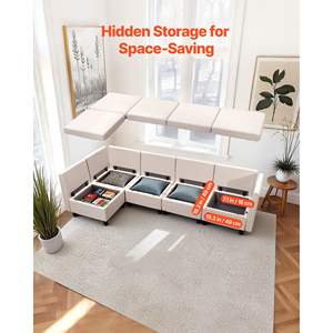 Sofá Seccional Modular Moderno de 5 Plazas con Almacenamiento Oculto, Esponja de Alta Densidad, Estructura de Madera Maciza, Tapizado Beige, Cómodo para Sala de Estar - Product Image 3