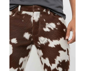 Pantalon en cuir véritable imprimé vache pour homme, coupe slim, style streetwear de luxe, vente en gros, fabrication sur mesure - Product Image 3