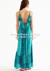 Vestido largo bohemio sin mangas con cuello en V y espalda descubierta para mujer, vestido largo de verano para la playa con dobladillo con volantes, varios colores - Product Image 2