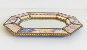 Art Deco Octagonal Wall <b>Mirror</b> With Floral Glass Panels And <b>Gold</b> Metal Frame Decorative Framed Design - Product Image 5