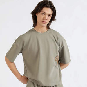 T-shirt vintage coupe courte et ample à col montant épais 100 % coton, épaules tombantes, coupe oversize, vente en gros - Product Image 1