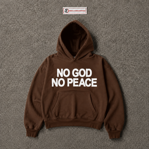Sudadera con Capucha No God No Peace para Hombre, Marrón, Oversize, Casual, de Forro Polar, con Estampado Frontal, Corte Regular, Estilo Otoñal - Product Image 5