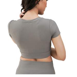 Custom OEM Women Ribbed Short Sleeve Fitness Crop Tee Breathable <b>Stretch</b> Yoga Training Gym Activewear Slim Fit Sports Top - Product Image 4