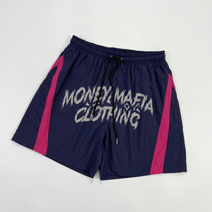<b>Men's</b> Navy <b>Pink</b> Side Stripe Board <b>Shorts</b> Quick Dry Drawstring Mid Waist Casual Style 100% Polyester - Product Image 1