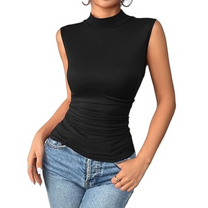 Body débardeur moulant sans manches à col montant pour femme, extensible, couleur unie, style décontracté et basique - Product Image 1