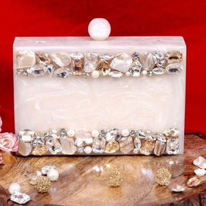 Handcrafted Storage <b>Bag</b> <b>Clutch</b> <b>Bag</b> Marbled Rhinestones Embellished MOP Inlay Acrylic Evening Purse Bridal Wedding Party Handbag - Product Image 1