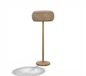 Custom Modern Woven Mesh Rattan <b>Standing</b> Floor Lamp Eco Friendly Solid Teak Wood Base Tall Lamp for Contract Furniture Supply - Product Image 4
