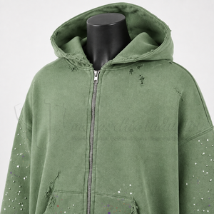 Sudadera con capucha personalizada al por mayor con efecto desgastado y pedrería, estilo vintage streetwear, fabricante y proveedor OEM ODM - Product Image 6