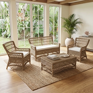 Conjunto Canberra de 4 sillas de ratán Subaliu Kuboo con mimbre y vidrio templado, sofá de tela para exteriores, muebles de patio de primera calidad. - Product Image 2